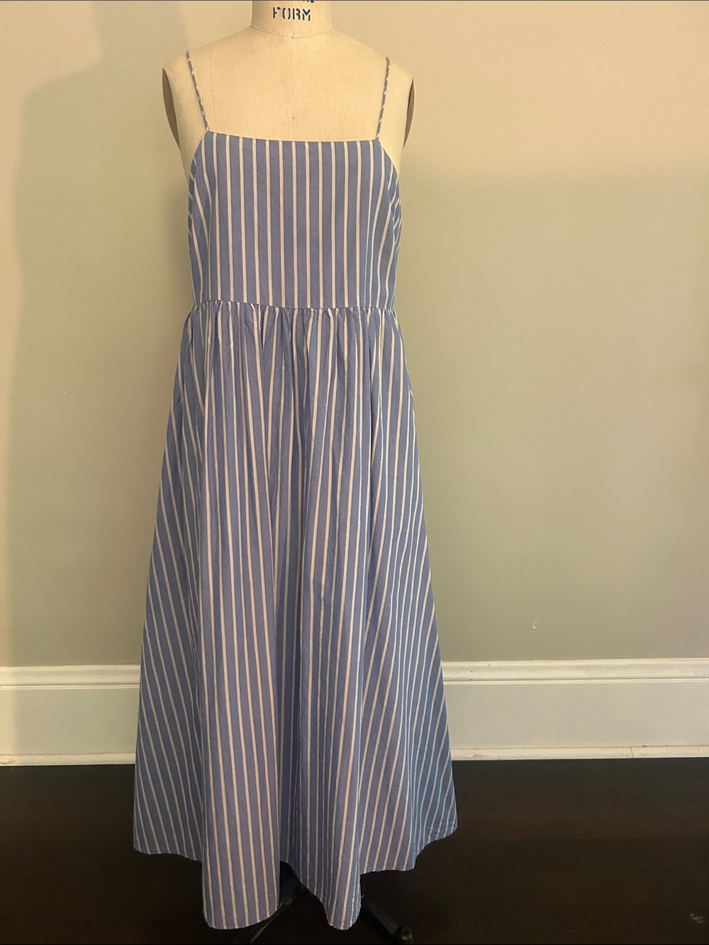 Apiece Apart Blue and White Vertical Stripe Maxi Dress